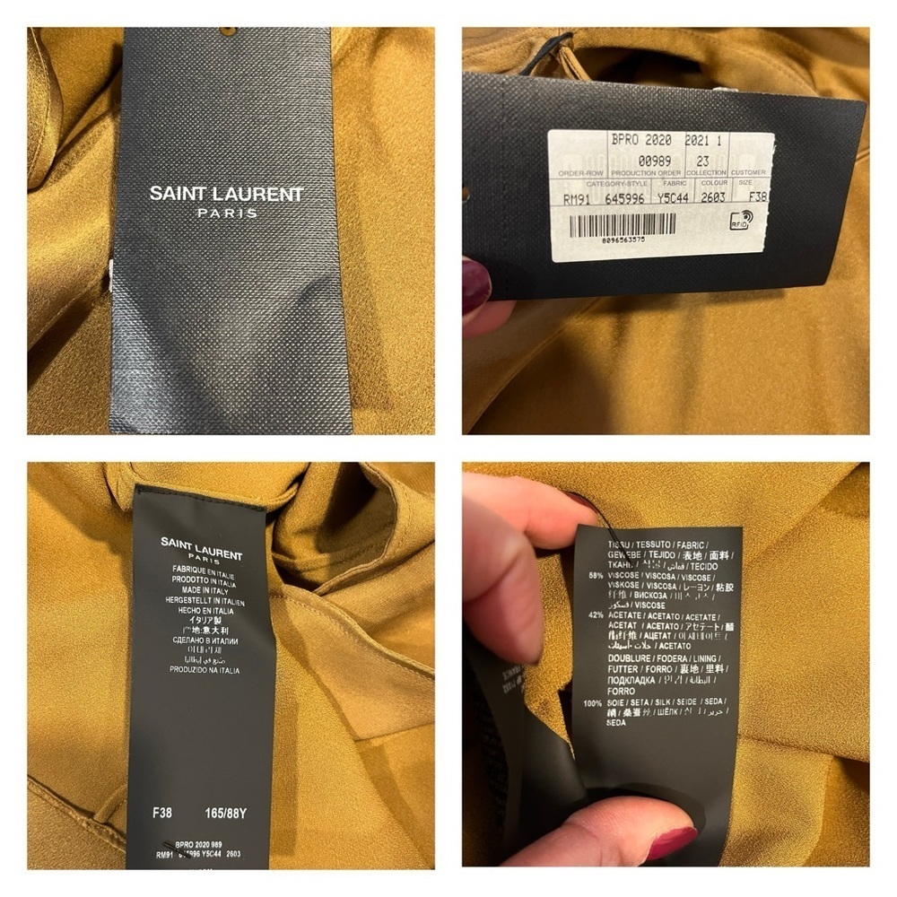 Saint Laurent Gold Satin One Shoulder Ruffle Mini Dress FR 38 US 6 NWT Cocktail - Picture 15 of 16